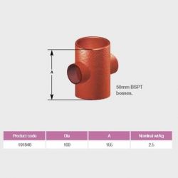 Pam Building Ensign Cast Iron 50mm double BSPT 88deg Boss Pipe EF091T