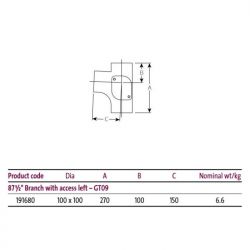 Pam Building Timesaver Cast Iron Soil 87.5 Degree Branch Left Access GT09