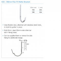 Lindab Magestic Galvanised Steel Flexi Fit Rafter Bracket 330mm Length (K33)