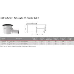 ACO Hygienic Stainless Steel Gully 157 - Telescopic Horizontal 110mm Outlet