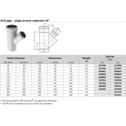 ACO Stainless Steel Socketed 45 Degree Pipe Branch Reduction with EPDM Seal