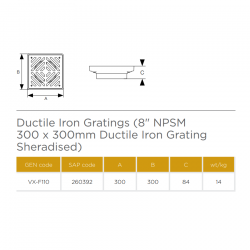 Pam Building VortX 300 x 300mm Square Grating In Ductile Iron - Sheradised To Suit VXF215/250