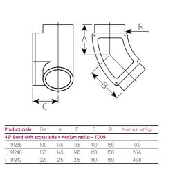 Pam Building Timesaver Cast Iron 45 Degree Medium Radius Bend with Side Access