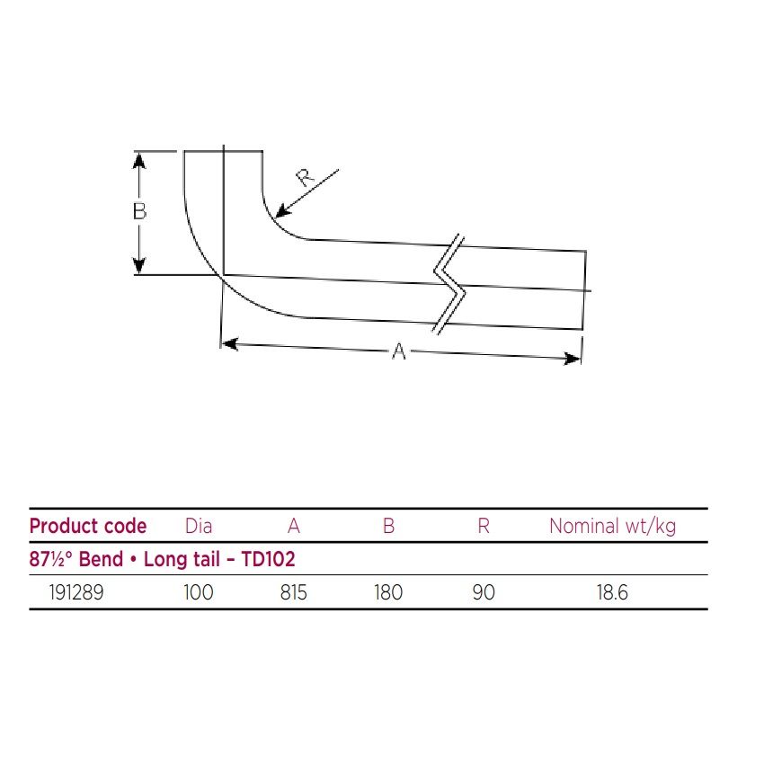 Saint Gobain PAM UK Timesaver Cast Iron 87.5 Degree Long Tail Bend (815mm)